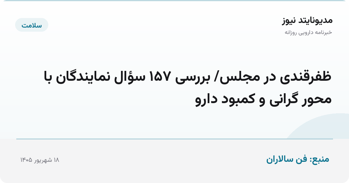 ظفرقندی در مجلس/ بررسی ۱۵۷ سؤال نمایندگان با محور گرانی و کمبود دارو