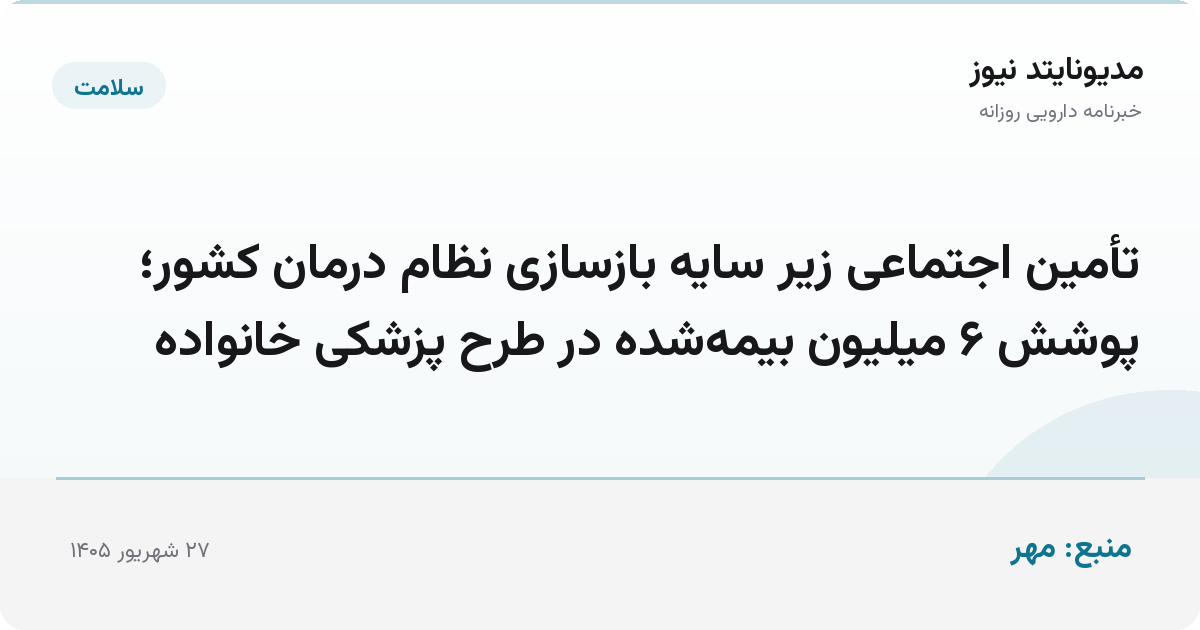 تأمین اجتماعی زیر سایه بازسازی نظام درمان کشور؛ پوشش ۶ میلیون بیمه‌شده در طرح پزشکی خانواده