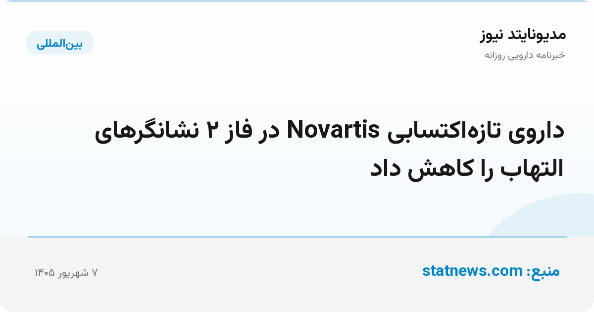 داروی تازه‌اکتسابی Novartis در فاز ۲ نشانگرهای التهاب را کاهش داد